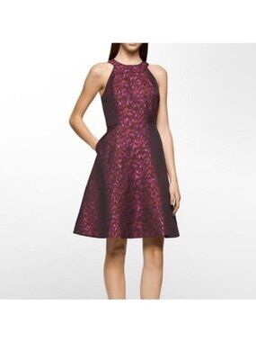 Calvin Klein Brocade Jacquard Halter Fit & Flare Dress NWT